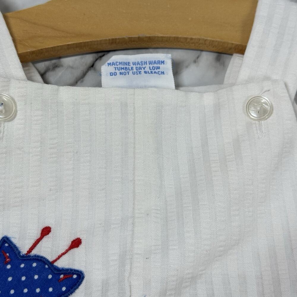 Vintage Seersucker Romper Overalls Baby Boy Size 3-6 mo Giraffe Shortalls - Picture 6 of 6